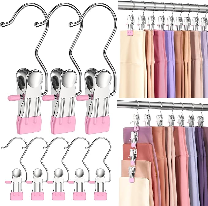 50 Pack Pants Hangers with Clips,Legging & Jean Hangers for Closet Hanging | Space Saving Clip Hangers for Yoga Pants, Jeans, Shorts, Skirts and Hats,Closet Organizers and Storage, Pink by DOIOWN