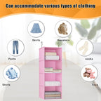 Hanging Closet Organizer 4-Shelf, Oxford Fabric Wardrobe Storage, Pink | Easy-mount foldable design holds clothes, handbags, shoes & accessories; washable Oxford fabric, sturdy and space-saving. - Image 7