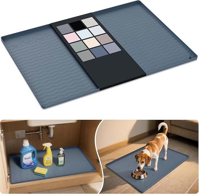 URMONA Waterproof Silicone Under Sink Mat 31'' x 19'' Shelf Liner for Kitchen and Bathroom, Cabinet and Counter Protector, Storage and Organizers, Litter Mat, Pet Cat Puppy Essentials(Dark Grey) by URMONA
