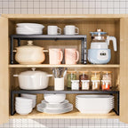 Cabinet Shelf,Expandable Adjustable Stackable Kitchen Organizer,for cabinets, Kitchens, countertops, bathrooms Shelf Organizer (2Packs/Black,Medium) - Image 8