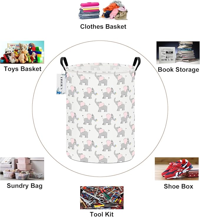 Round Elephant calf Laundry Hamper Waterproof Fabric Home Storage - Image 3