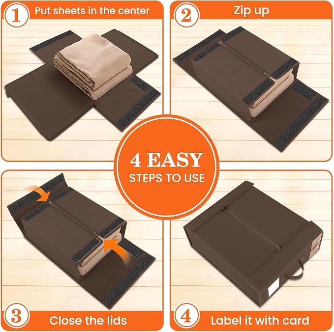 WOWBOX Sheet Organizers and Storage,Closet Bed Sheet Organizer Under Bed Storage and Organization with Label Cards & Clear Window for Bedding Sheets,Duvet Covers,Blankets (10 Pack，Brown) - Image 4