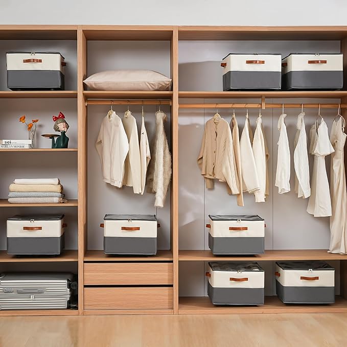 INSTY 2 Pack Shoe Organizer for Closet, Fits up to 32 Pairs, Adjustable Dividers for Shoe Storage, Fabric Shoe Storage Bins with Clear Cover, Beige and Grey - Image 3