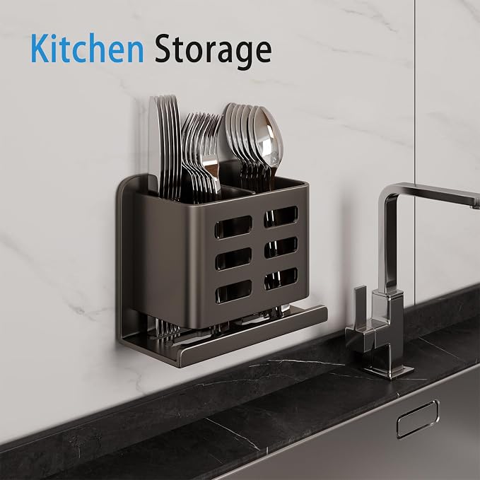 Black Toothbrush Holder wall Mount, Aluminum，No Drilling Required - Image 5