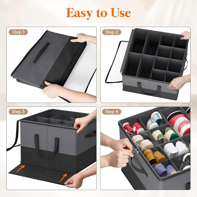 Lifewit Shoe Storage Organizer for Closet, Holder Box, 2 Pack, Black&Gray - Image 6