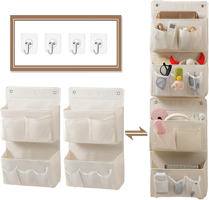 Wall Hanging Organizer – Over the Door Storage & Behind Door Organizer for Dormitory, Bathroom, Bedroom, Kitchen, Nursery, Space-Saving (White, 2 Pack) - Image 2