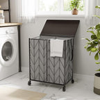WOWLIVE Double Laundry Hamper with Lid, Rolling Laundry Basket with Wheels - Image 3