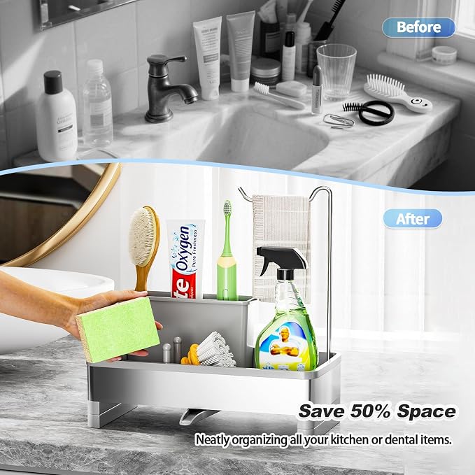 Ewaiira Sponge Holder for Kitchen Sink, Stainless Steel Sink Caddy - Image 7