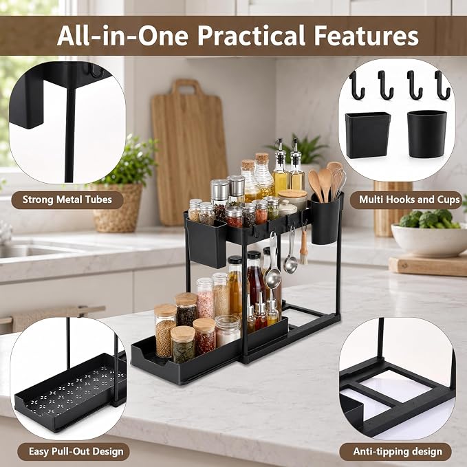 Under Sink Organizer for Bathroom/Kitchen, Large Capacity with Hooks & Cups - Image 3