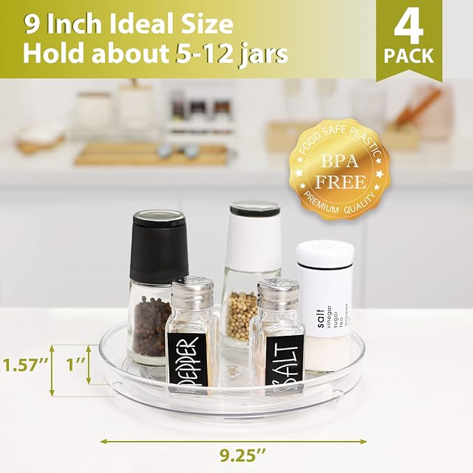 Guzon 4 Pack Lazy Susan Turntable, 9 Inch Rotating Organizer with Handles - Image 3