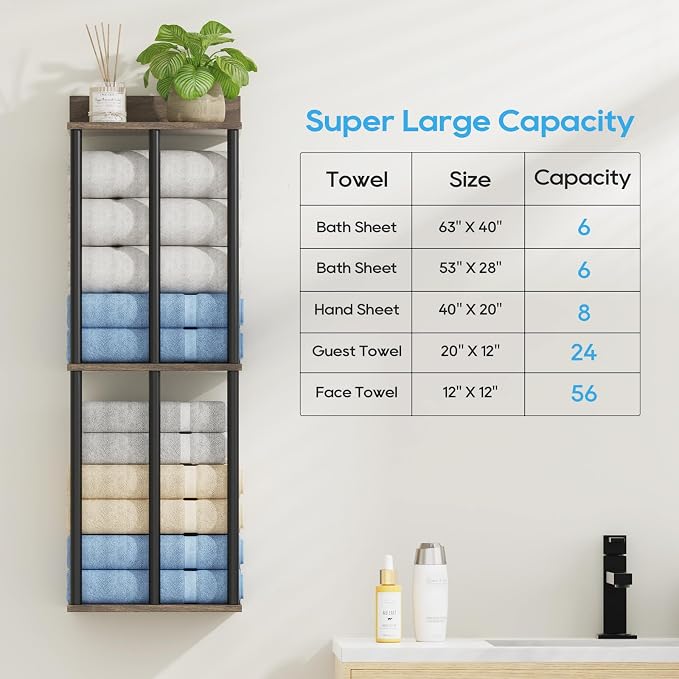 Towel Racks for Bathroom Wall Mounted with Wooden Storage Shelf - Image 8