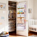 5 Tiers Over the Door Organizer with 10 Mesh Side Pockets, 44 lbs Weight Capacity Closet Hanging Storage Organizer with Large Clear Window Kids Toys, Shoes, Diapers, Beige - Image 5