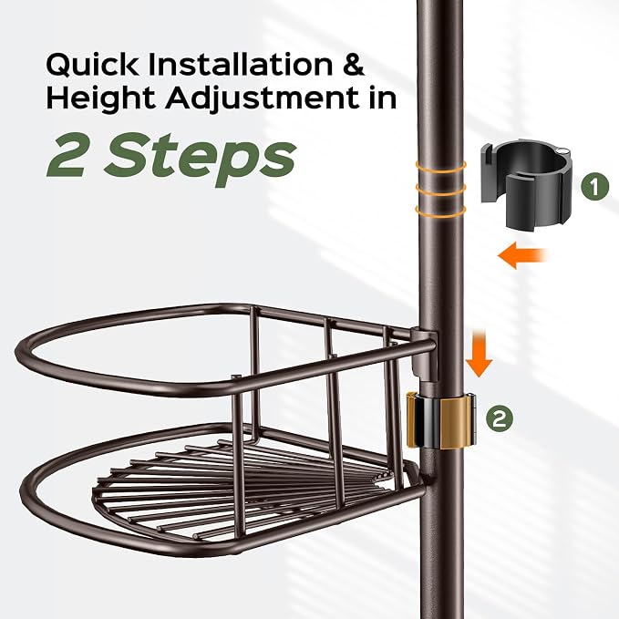 HAMITOR Corner Shower Caddy Tension Pole: No-Drill Rustproof Bathroom Shelf - Image 4