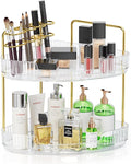 EUHOME 2-Tier Corner Bathroom Organizer Counter - Acrylic Makeup Skincare Organizer with Brush Holder, Perfume Tray for Countertop, Vanity, Dresser, Kitchen（Clear） by EUHOME