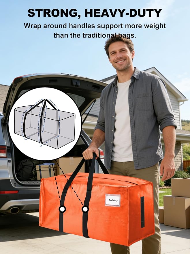 HOMESURE Supports 200lbs Heavy Duty Moving Bags - Strong Zipper & Wrap-Around Handles - Water-Resistant Storage Totes, Durable Alternative to Moving Boxes- 40 Pack -Multi-Color System for Easy Sorting - Image 2