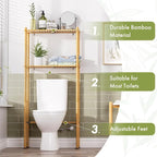 AmazerBath Bamboo Over The Toilet Storage Shelf, 2-Tier Over Toilet Organizer Rack, Freestanding Above Toilet Shelf for Bathroom, Laundry, Space Saver, Natural Color - Image 4