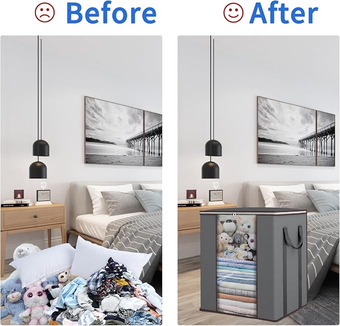 Comforter Storage Bags 120L for Blanket Clothes Bedding Sheet 2 Pack Grey - Image 5