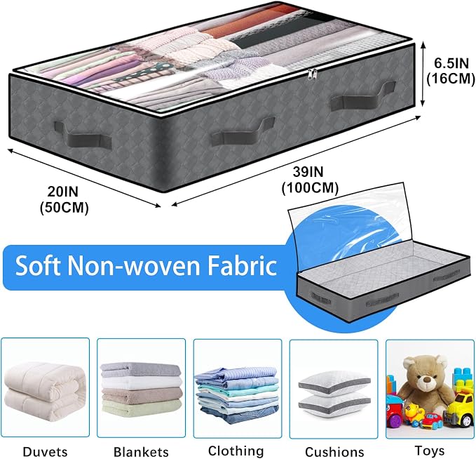 BiCINE 4 Pack Under Bed Storage, 90L Foldable Closet Containers Organizers | Under Bed Storage Bins, Underbed Storage Bags for Wrapping Paper, Blanket, Towels, Clothes, Comforter, Sweaters, Linen Sheet - Image 2
