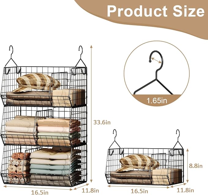 Jautokerdar 3 Tier Closet Hanging Shelves with Divider, Extra Large Closet Organizers and Storage, Clothes Hanging Organizer Clothing Sweaters Handbags Clutches Accessories - Image 3