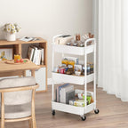 Sywhitta 3-Tier Plastic Rolling Utility Cart with Wheels for Storage,White - Image 3