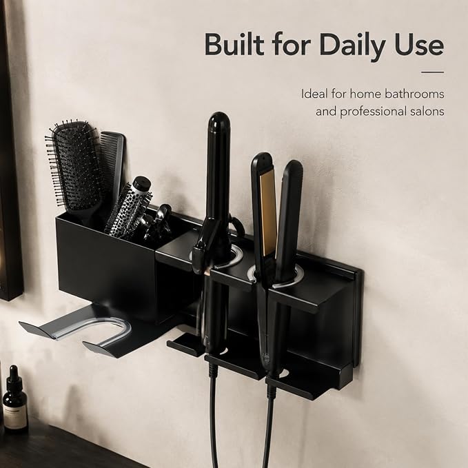 Hair Dryer Holder Wall Mounted, Include Adhesive Strip and Screw Mounting Kits, Hair Tool Organizer Wall Mount for Bathroom, Universal Hair Dryer Holder Rack Storage for Blow Dryer, Curling Iron - Image 4