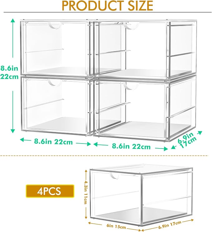 caktraie 4-Pack 4-Drawer Acrylic Storage Organizer for Desk, Crafts,Vanity - Image 3