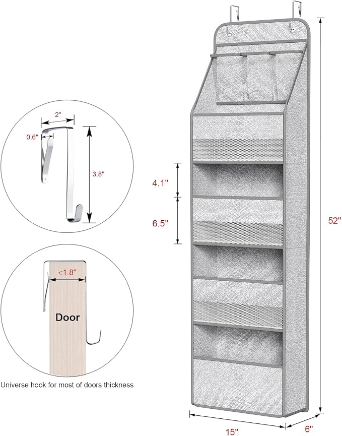 Univivi Over Door Hanging Organizer for Baby Nursery, Grey Pattern, 5-Shelf - Image 3