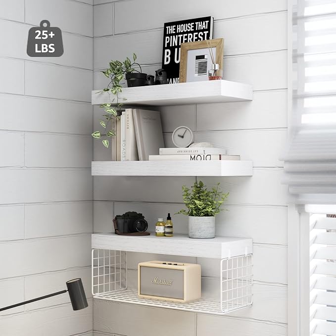 QEEIG Bathroom Shelves Over Toilet - Wall Mounted Floating Shelves Toilet Paper Storage Small Farmhouse Decor Shelf 16 inch Set of 3, White (019-W3) - Image 4