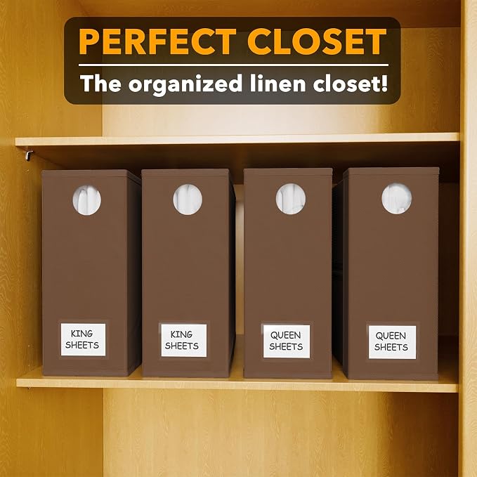 SpaceAid 4 Pack Bed Sheet Organizers and Storage, Foldable Sheet Organizer for Linen Closet, Sheets Set Folder Keeper with Window XL (Queen & King Size) Bedding Container (Brown, 4 Pack) - Image 5