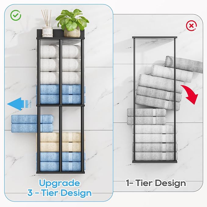 Towel Racks for Bathroom Wall Mounted with Wooden Storage Shelf - Image 5