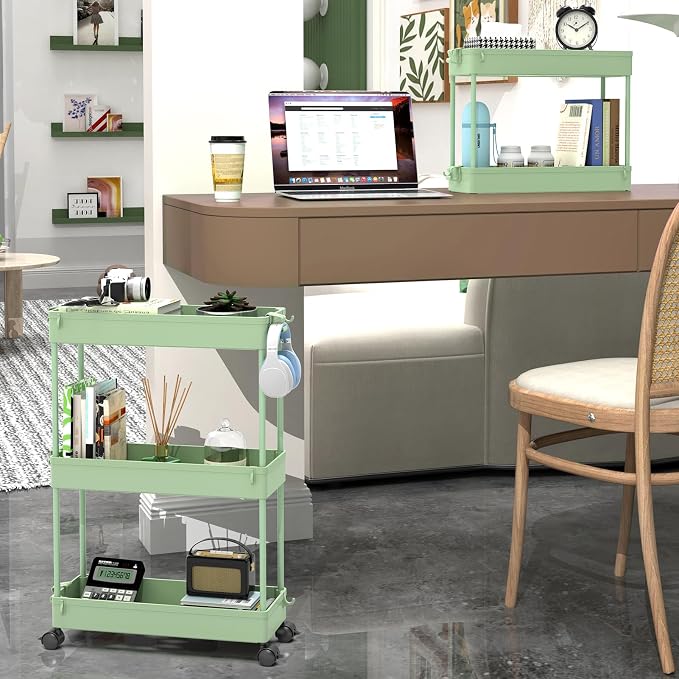 SPACEKEEPER Slim Rolling Storage Cart, 3 Tier Bathroom Cart Organizer,Green - Image 2