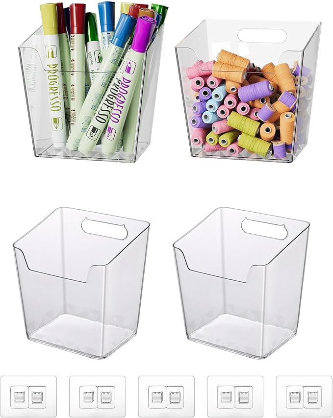 Clear Adhesive Wall Storage Bins, 4 Pack Cabinet Door Organizer Cups(Small) - Image 7