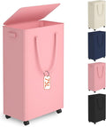 Slim Laundry Hamper with Wheels,20 Gal (75L) Rolling Laundry Basket with lid and wheels Clothes Hamper Foldable Tall Dirty Clothes Basket Sturdy Collapsible Clothes Hamper for Dorm,Laundry Room by Vincona