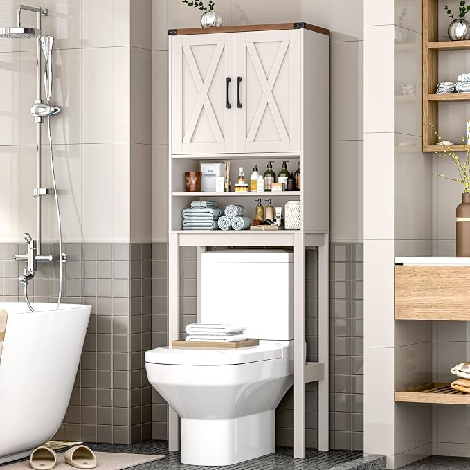 Vabches Over The Toilet Storage Cabinet with Adjustable Shelf, White by Vabches