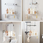 SWTYMIKI Shower Caddy Hanging Organizer - Over the Door Shower Caddy with 6 Hooks, 2 Installation Ways, Stainless Steel Rustproof Bathroom Organizer, White - Image 2