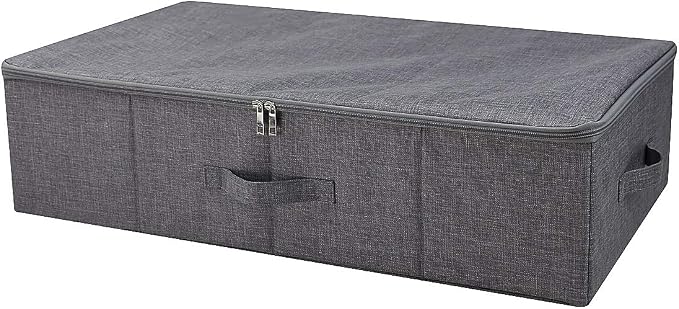 Folding Fabric Rigid Under Bed Closet Storage Bins with Zip Lid,Black Gray by iwillCREATEPRO
