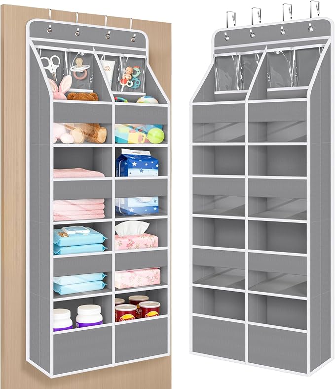 Univivi Upgraded Over the Door Organizer for Baby Nursery, Grey, 5-Shelf by Univivi
