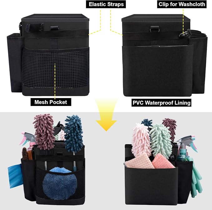 Wearable Large Cleaning Caddy Bag for Housekeepers (Black) - Image 5