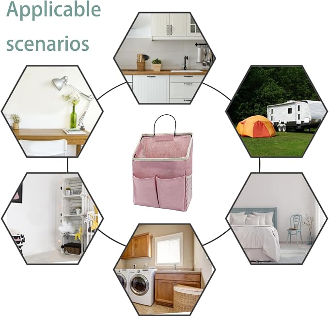 2pcs Wall Hanging Storage Bag,Wall Hanging Organizer Bags with Pockets, Wall Organizer Storage for Dormitory Bathroom Bedroom Kitchen(Pink) - Image 5