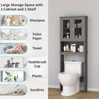 Shintenchi Over the Toilet Storage Cabinet, Bathroom Shelf Organizer with Anti-Tip Device Small Freestanding Space Saver with Adjustable Shelf and Glass Door, Gray - Image 4
