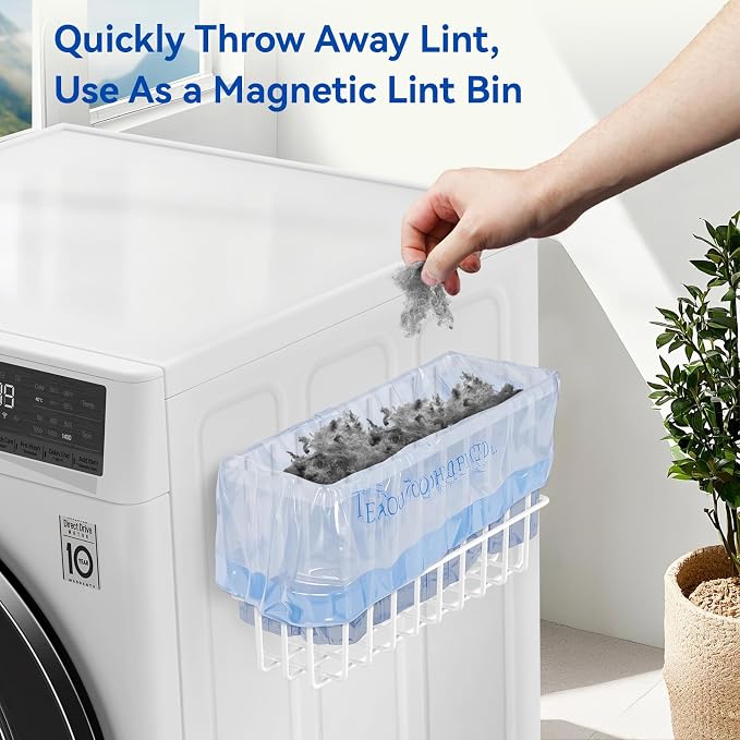 Laundry Room Organization and Storage Magnetic Dryer Ball Holder with Magnetic Hanger Holder, Magnetic Lint Bin for Washer Dryer, Iron Basket Dryer Ball Container, Magnetic Laundry Organizer (White) - Image 7