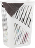 Mind Reader Slim Laundry Hamper with Lid, 60L Clothes Basket, Ventilated Plastic, White by MindReader