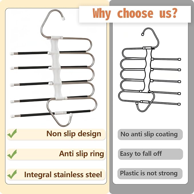 Pants Hangers Space Saving 5 Tier - 2 Pack Closet Organizers and Storage Closet Organizer,Anti-Slip Design,Closet Organizers and Storage for Pants Jeans Skirts Scarf Legging - Image 4
