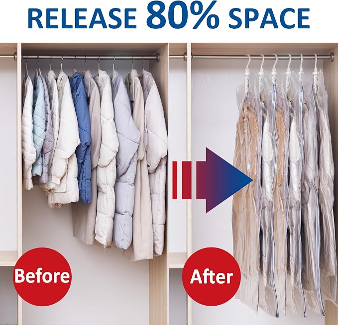 Hanging Vacuum Storage Bags, Space Saver Vacuum Seal Bags for Cloth, 3 Long | Vacuum Seal Bags for Clothing, Hanging Garment Storage for Jackets, Suits, Dresses, Winter Clothes Storage Closet Organizer - Image 2