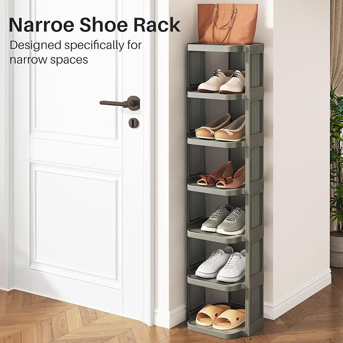 Kitstorack 5-Tier Vertical Plastic Shoe Rack, Freestanding Stackable Shoe Storage Organizer Cubes Shoe Shelf Tower or Small Closets and Tight Spaces, Gray - Image 8