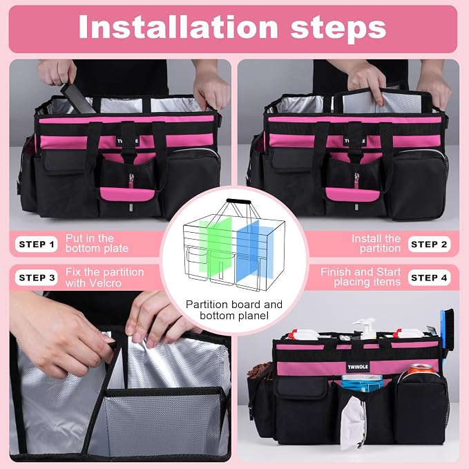 Large Cleaning Caddy With Detachable Divider And Support Board, Large Cleaning Supply Caddy With Adjustable Shoulder Strap & Waist Belt For Cleaners,Housekeepers - Image 6