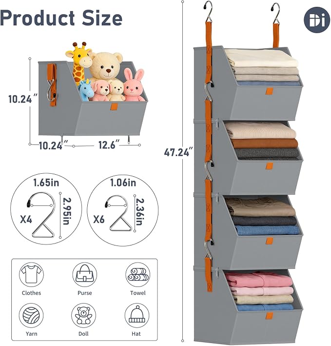 DIMJ 4-Tier Hanging Closet Organizer, Modular Bins for RVs and Small Spaces - Image 3