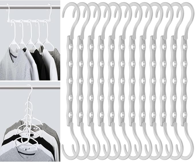Mr. Pen- Space Saving Hangers for Clothes, 12 pcs, White, Plastic Multi Clothes Hangers Space Saving, 5 Slots, 360° Rotating Hooks by MrPen