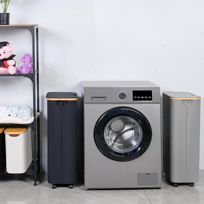 IEGrow Laundry Hamper with Wheels, 75L Laundry Basket with Bag,Black - Image 4