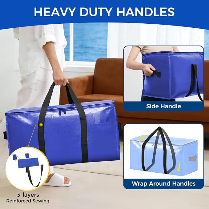 BAGAIL Heavy Duty Moving Bags with Strong Handle, Extra Large Moving Boxes, Storage Tote for Clothes, College Moving Supplies(Dark Blue, 12 Pack) - Image 3